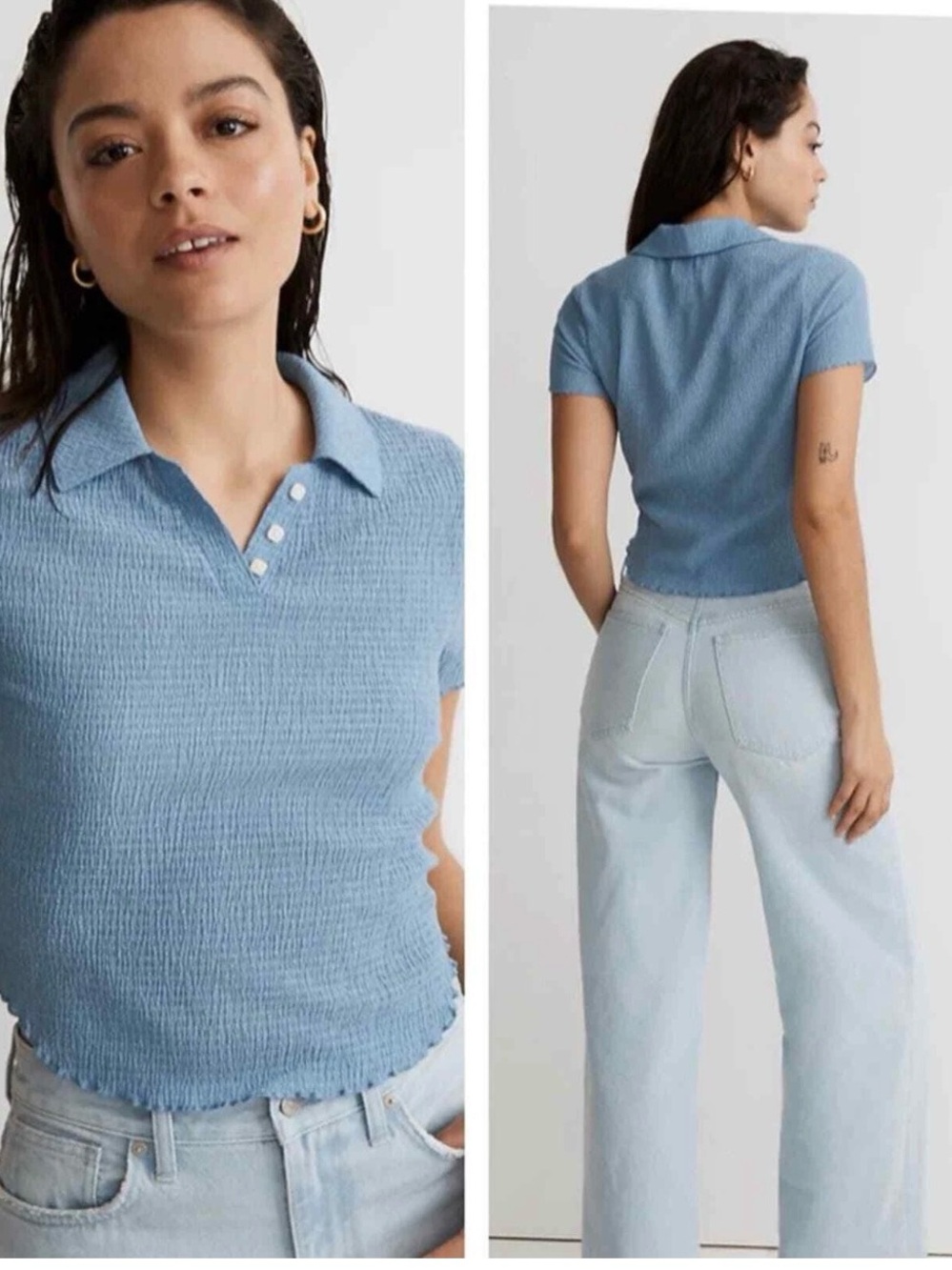Madewell Ribbed Brown Short-Sleeve Polo Crop Top - Picture 6 of 6